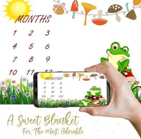 Frog Baby Monthly Milestone Blanket, 48x40in Cartoon Animal Plants Sun Mushroom Green Grass Blanket Soft Flannel for Unisex Newborn Baby Shower, B...