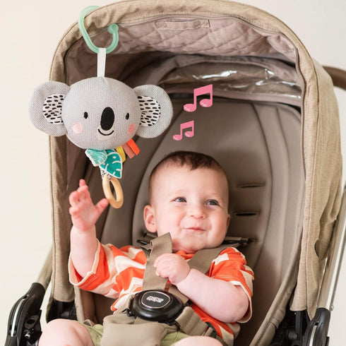 Taf Toys Soothing Musical Pulldown Toy with Multi-textures & Wooden Teether, Attaches to Crib, Stroller and Car Seat, Develop Baby’s Senses and Co...