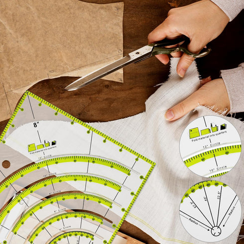8 Inch Acrylic Fabric Ruler, Dual Purpose Measuring Arc Guide Cutting Square Ruler, Multifunctional Arcs Stripology Ruler for Quilting, Sewing, Cr...