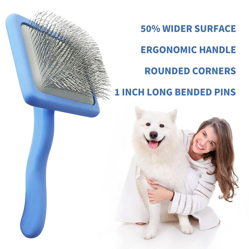 Slicker Brush for Dogs & Pet Comb Value Kit,50% Wider Large Dog Slicker Brush for Long Haired Dogs and Cats with Ergonomic Solid Wooden Handle,Lon...