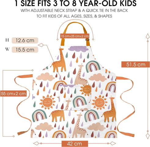Kids Apron With Pocket & Chef Hat - Water Resistant Toddler Apron...