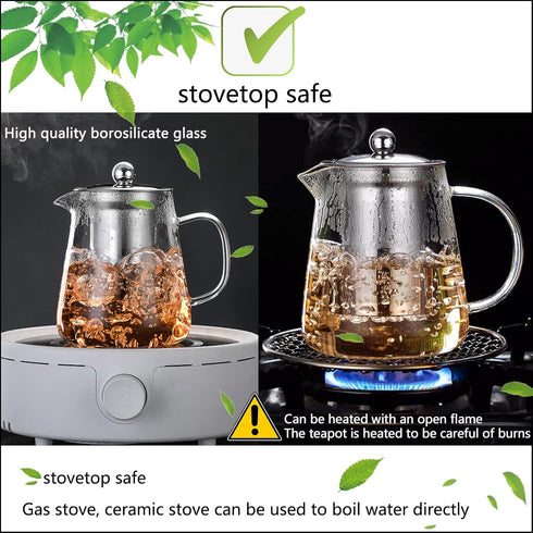Glass Teapot (32oz/950ml) MJZQCD with Removable Stainless Steel Infuser,Glass Tea Pot transparent Stovetop tea Kettle,Blooming and Loose Leaf Tea ...
