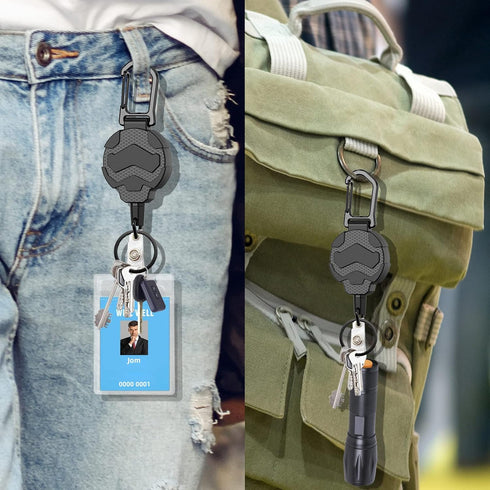 Retractable Keychain Badge Holder with Belt Clip, Heavy Duty Carabiner ID Badge Clip Reel, 32” Steel Retractable Cord, 10 oz Rebound?2pcs Black Ke...