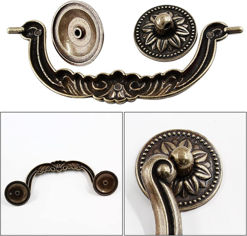 6 Pack Drop Drawer Handles, 3-3/4 Inch Hole Center Bail Cabinet Pull Handles Vintage Dresser Drawer Handle, Yellow Bronze...