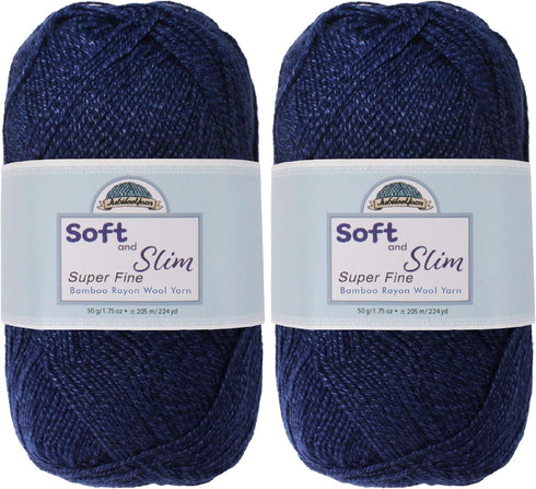 JubileeYarn Soft and Slim Yarn - 50g/Skein Bamboo Rayon Wool Blend - Slate Blue - 2 Skeins...