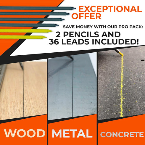 THORVALD 2 Carpenter Pencils Set for Construction - Incl. 38 Leads + Sharpener + Finger Grip - Solid Mechanical Pencils with Fine Point/Best Marki...