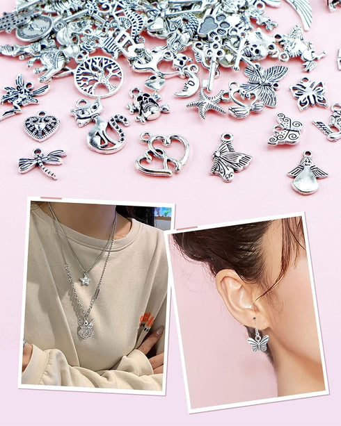 JIALEEY Wholesale Bulk Lots Jewelry Making Silver Charms Mixed Smooth Tibetan Silver Metal Charms Pendants DIY for Necklace Bracelet Jewelry Makin...