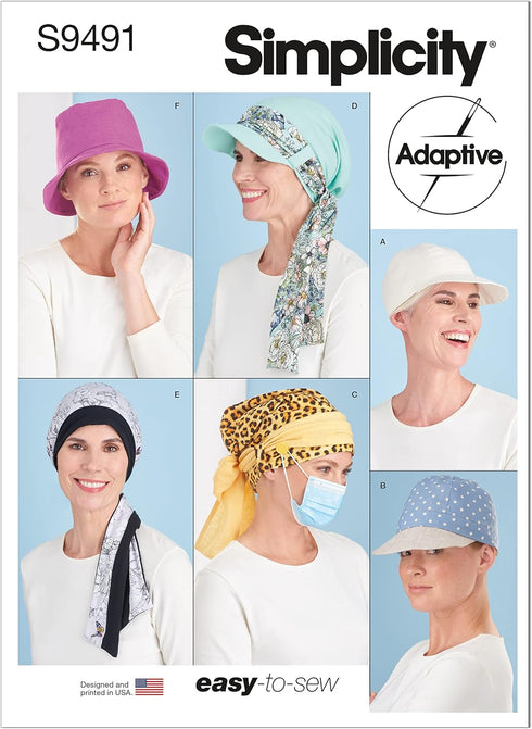 Simplicity Chemo Head Coverings Sewing Pattern Kit, Code S9491, Sizes S-M-L, Multicolor...