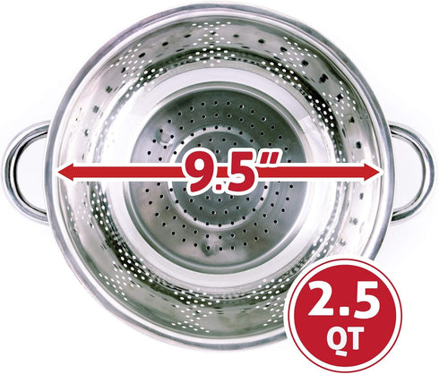 Rust Proof Stainless Steel Kitchen Colander for Straining, Steaming, Draining & Rinsing (9.25- Inch)...
