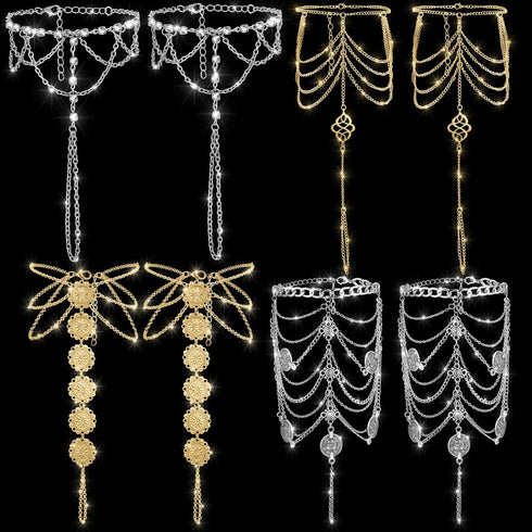4 Pairs Barefoot Sandals Foot Jewelry Beach Summer Tassels Anklet Chain Bracelet Wedding Multi Chain Boho Coin Anklet Bracelet for Women Girl Acce...