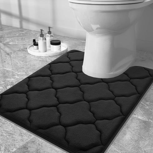 OLANLY Memory Foam Toilet Rugs U-Shaped 24x20, Ultra Soft and Absorbent Bathroom Rugs, Non-Slip Thick Toilet Bath Mat, Machine Wash Dry, Contour B...