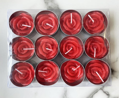 Rose Tealight Candles,12 Pieces Handmade Delicate Flower Candles with 100PCS Silk Rose Petals,Mini Candle Discs for Weddings,Anniversaries, Birthd...