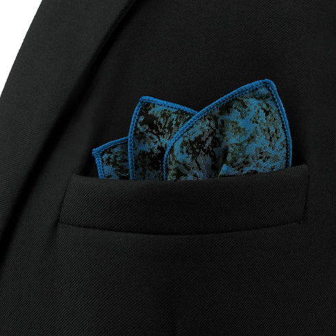 S&W SHLAX&WING Pocket Squares for Men Suits Dark Teal Black Blue Patterned...