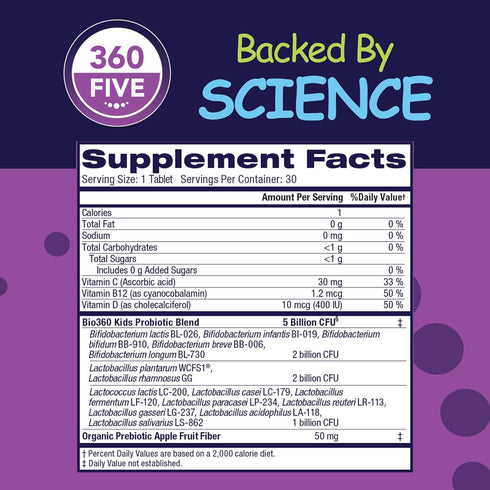 Kids Probiotic Supplement, Daily Support for Kid's Gut, Immune, Brain & Whole Body Health, 15 Strains 5 Billion CFU, Organic Prebiotic Apple Fiber...