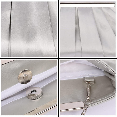 Womens Satin Evening Clutch Purses Elegant Pleated Satin Evening Handbag with Detachable Chain Prom Handbag...