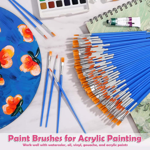 126 Pcs Small Paint Brushes Bulk, Kids Paint Brushes with Flat and Round Pointed Paint Brushes Set, Craft Brushes for Classroom Acrylic Oil Waterc...