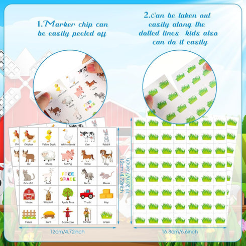 Liliful 35 Pcs Farm Party Bingo Game Farm Animals Game 24 Players Barnyard Birthday Bingo Cards Farm Barn Games for Kids Adults Family School Clas...
