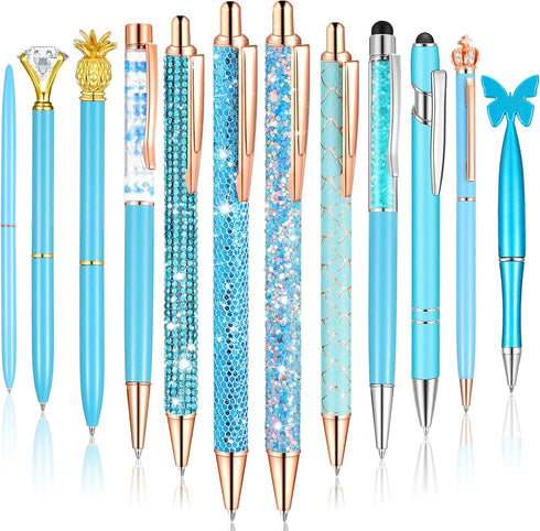 12 Pcs Diamond Pens Metal Liquid Sand Glitter Cute Ballpoint Pen Set Girly Crystal Pen Women Ballpoint Pen Black Ink Ball Point Pen Gift for Women...