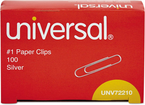 Universal 72210BX Paper Clips, Smooth Finish, No. 1, Silver, 100/Box...