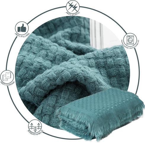 lifein Fall Throw Blanket for Couch-Soft Boho Bed Throw Blanketss,Cozy Knitted Teal Waffle Throw,Small Farmhouse Lightweight Blanket&Throws for Au...