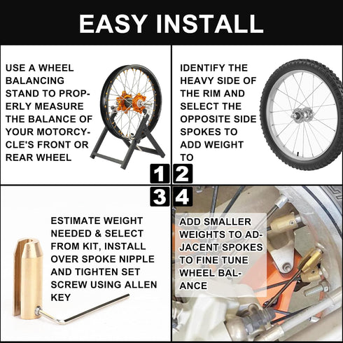 WYNNsky 14PCS Motorcycle Spoke Wheel Weights, Brass Reusable Wheel Spoke Balance for ADC Bikes and Other Spoke Wheeled Bikes...