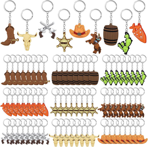 Panelee 72 Pcs Western Cowboy Keychain Bulk Silicone Horse Boot Cowboy Hat Western Themed Party Keychain for Christmas Holiday Birthday Gifts...