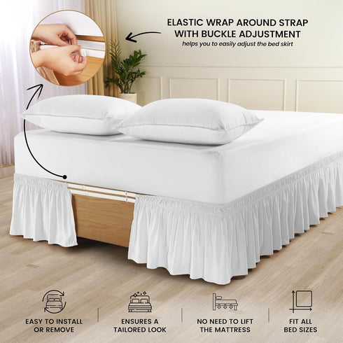 Utopia Bedding Queen Elastic Bed Ruffle - Easy Wrap Around Ruffle - Microfiber Bed Skirt with Adjustable Elastic Belt 16 Inch Tailored Drop - Hote...