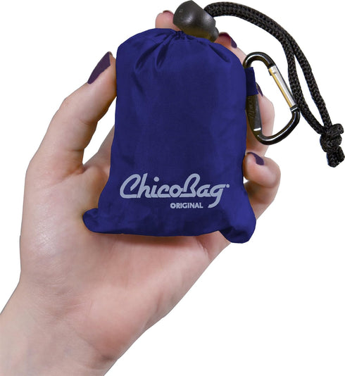 ChicoBag Original Compact Reusable Grocery Bag w/Attached Pouch and Carabiner Clip | Eco-Conscious Packable Tote | Variety 4pk - Mazarine, Aqua, O...