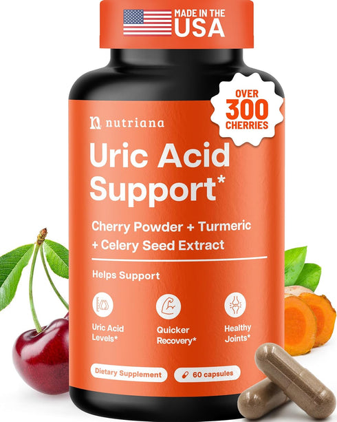 3 in 1 Uric Acid Flush Cleanse – Tart Cherry Extract with Turmeric & Celery Seed Supplement Purge - Feet and Joint Support - 60 Veggie Capsules...