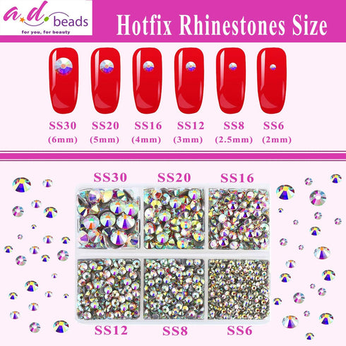 AD Beads 4500 Pieces Hotfix Rhinestones Flat Back 6 Sizes (2-6 mm) Crystal Round Glass Gems with Tweezers and Picking Rhinestones Pen or Crafts Na...