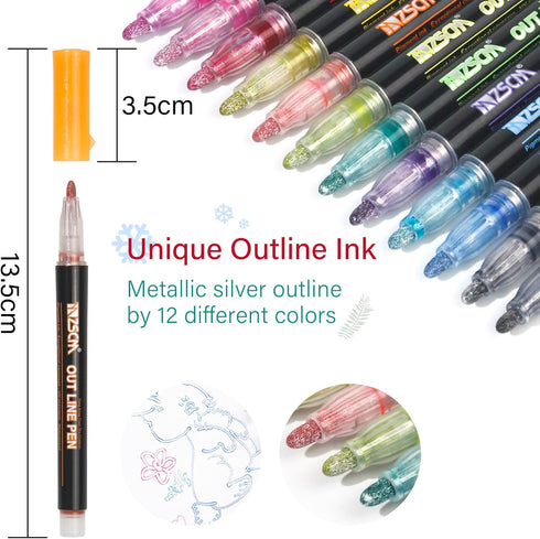ZSCM 12 Colors Shimmer Glitter Markers Outline Pen, Teen Girl Gifts Trendy Stuff, Double Line Super Squiggles Metallic Glitter Pens, Art Supplies ...