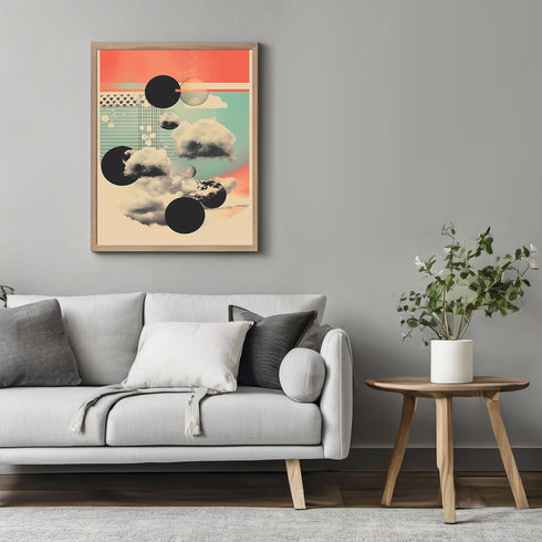 Posterizer 1 pcs-planets and clouds-peaceful surreal collage-Abstract & Modern Art-Astronomy & Celestial Art-Gift for Art Lovers- UNFRAMED Wall Ar...