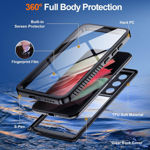 Hualele Waterproof Galaxy S21 Ultra Case, Built in Lens & Screen Protector Rugged Full Body Heavy Duty Protective Shockproof IP68 Underwater Cover...