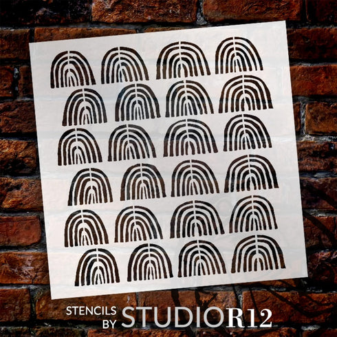 Hand Drawn Rainbow Repeat Pattern Stencil by StudioR12 - Select Size - USA MADE - Wall Floor Tile Template for Painting & DIY Boho Decor | STCL678...