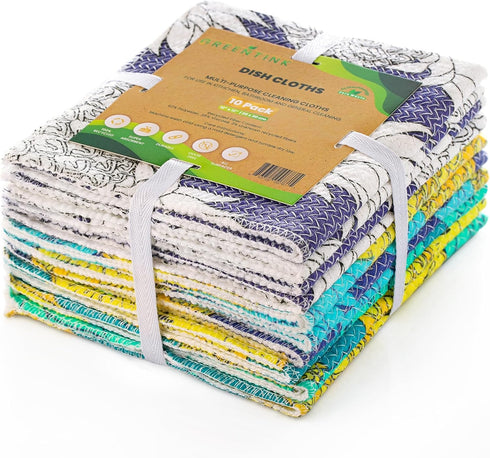 Eco-Friendly Reusable Dish Cloth Set – 10-Pk Multipurpose Kitchen Cleaning Cloth Made from Recycled Materials – Absorbent Dish Towels & Non-Scratc...