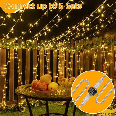 Ollny String Lights 120LED 40FT, Warm White Fairy Lights Waterproof Connectable Timer, 8 Modes Plug in Christmas Lights for Bedroom Outdoor Party ...