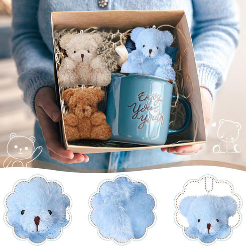 Threan 8 Pcs Mini Plush Bears 4'' Small Bear Bulk Stuffed Animal Toys Tiny Soft Bear Doll Present Stuffers for Keychain Baby Shower Party Favors S...