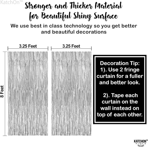 KatchOn, XtraLarge Silver Backdrop Curtain - 3.2x8 Feet, Pack of 2 | Silver Streamers Backdrop for Disco Party Decorations | Fringe Curtains for E...