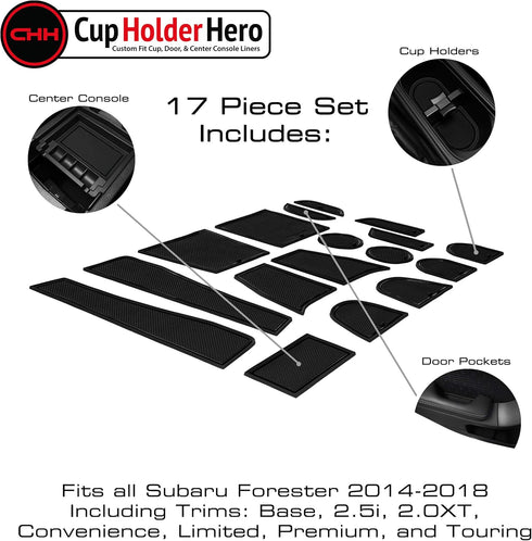 CupHolderHero Fits Subaru Forester 2014-2018 Accessories - Premium Custom Non-Slip Anti-Dust Cup Holder Inserts, Center Console Liners, Door Pocke...