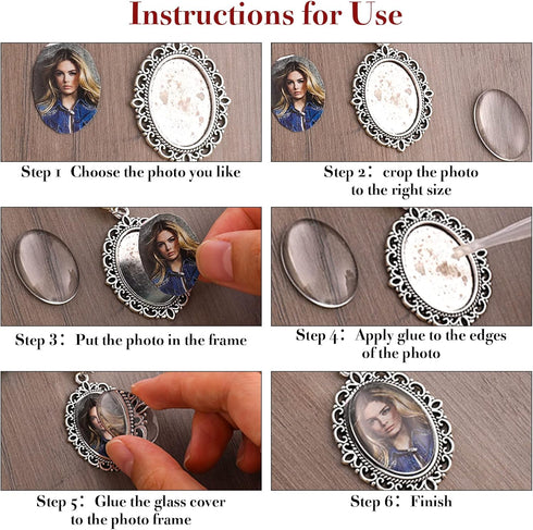 1PCS Wedding Bouquet Photo Charm DIY Pin Brooch Making Kit Single Lacy Frame Wedding Charm Oval Glass Cabochons Picture Frame with Pendant for Wed...