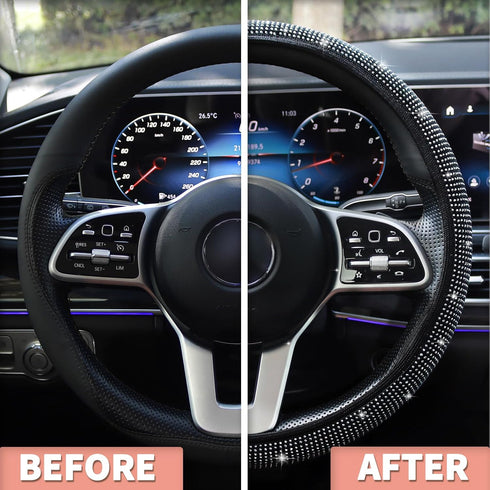 Bling Steering Wheel Cover, Rhinestones Steering Wheel Cover Crystal Diamond for Women, Sparkling Car Wheel Protector Universal Fit 14-15 inches -...