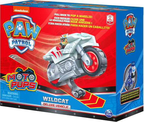 Paw Patrol, Moto Pups Wildcat’s Deluxe Pull Back Motorcycle Vehicle with Wheelie Feature and Toy Figure...