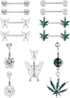 Sanfenly 14G Nipple Rings Belly Button Rings for Women 316L Surgical Steel Curved Navel Barbell CZ Weed Butterfly Tongue Rings Belly Nipple Pierci...