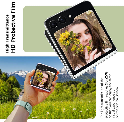 3 Pack Front Screen Protector for Samsung Galaxy Z Flip 5 Tempered Glass + 3 Pack Camera Lens Protector, Easy Installation, Case Friendly, Fingerp...
