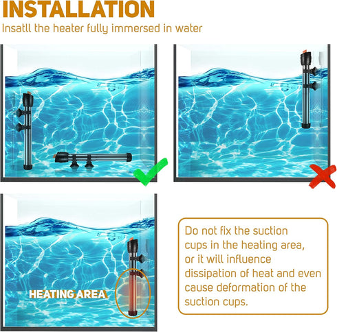 Orlushy Submersible Aquarium Heater,150W Adjustable Fish Tahk Heater with 2 Suction Cups Free Thermometer Suitable for Marine Saltwater and Freshw...