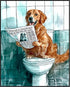 Posterizer 1 pcs-drawing style art-funny dog on toilet reading newspaper 4-Bathroom Restroom Art-Art for Animal Lovers-Decor for Home & Office- un...