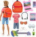 11 PCS Doll Travel Playset for Boy Doll 1 Outfit 1 Backpack 1 Guitar 1 Laptop 1 Cellphone 1 Pad 1 Sunglasses 1 Headset 3 Accessories for 12 Inch B...