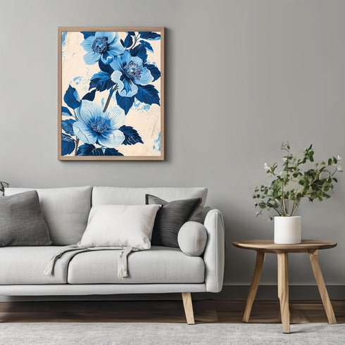 Posterizer 1 pcs-blue pretty flowers with white background-Floral & Botanical Art-Abstract & Modern Art-Decor for Home & Office- UNFRAMED Wall Art...