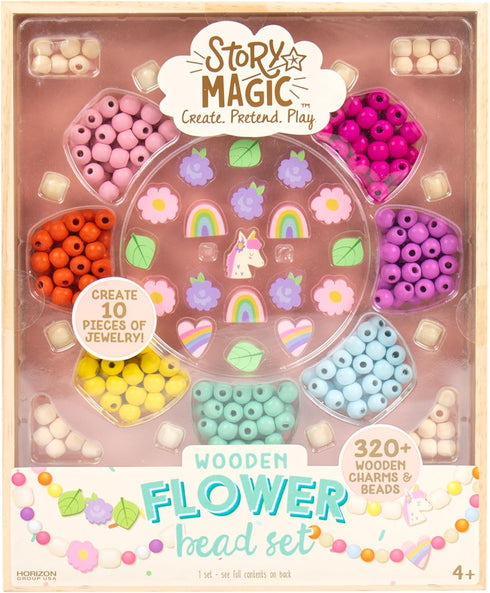Story Magic Wooden Flower Bead Set, Over 300 Large Hole Wood Beads & Charms for Beading Bracelets, Bracelet Making Kit, Flower Bracelet Kit, Whims...