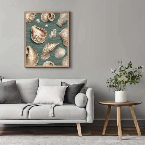 Posterizer 1 pcs-cute sparkly pearly shells with blue background 2-Coastal & Nautical Art-Gift for Nature, Surfers and Beach Lovers -Decor for Bea...